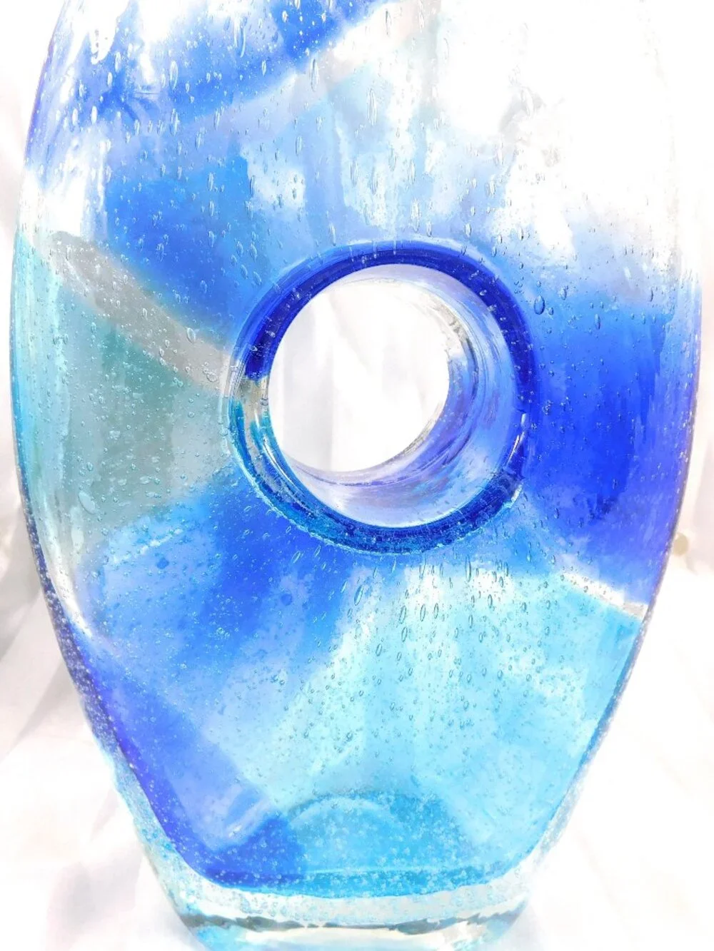 Blue Bullicante Art Glass Vase with Center Hole # 27117